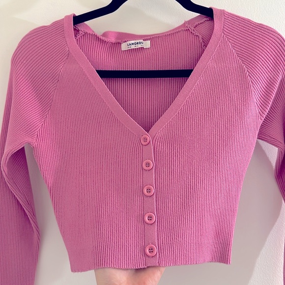 Button Ribbed Top in Pink - Picture 4 of 6